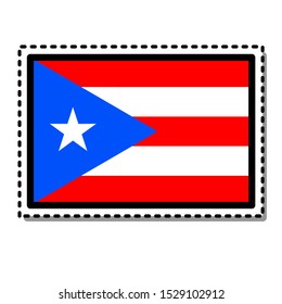 Puerto Rico flag sticker on white background. Vintage vector badge. Template design element. Travel sign. Symbol of Independence Day, souvenir sport game, button language, icon.