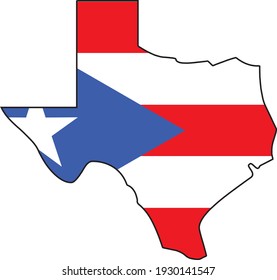 Puerto Rico Flag Texas Silhouette State Outline Vector
