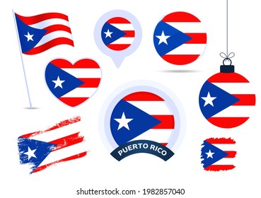 puerto rico flag vector collection. big set of national flag design elements in different shapes for public and national holidays in flat style.