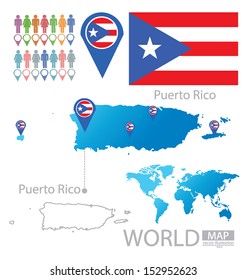 Puerto Rico. Flag. World Map. Vector Illustration.