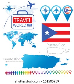 Puerto Rico. flag. World Map. Travel vector Illustration.