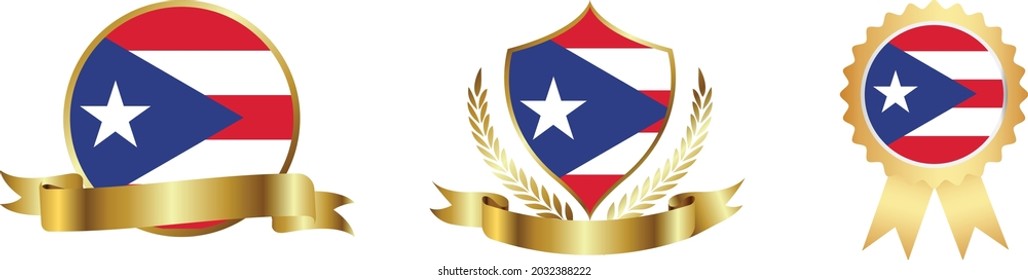 Puerto Rico flags. Symbols of countries map