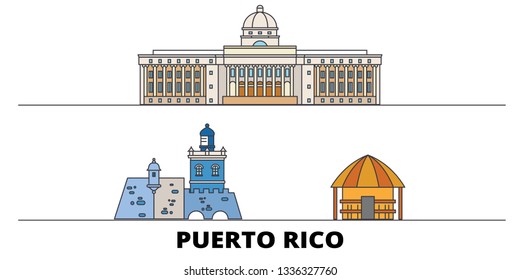 Puerto Rico flat landmarks vector illustration. Puerto Rico line city with famous travel sights, skyline, design. 