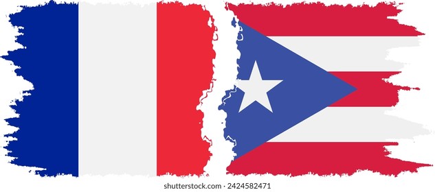 Puerto Rico and France grunge flags connection, vector