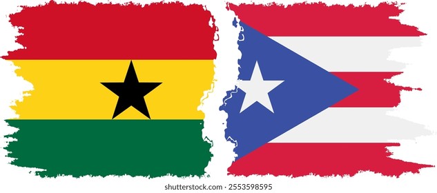 Puerto Rico and Ghana grunge flags connection, vector