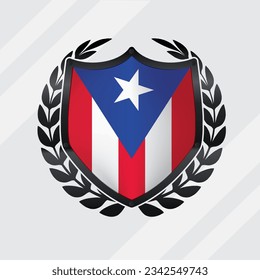 Puerto rico Glossy Black Shield Flag With Rounding Leaf Wreath 
