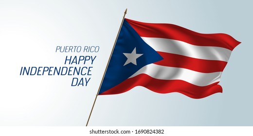 Puerto Rico happy independence day vector banner, greeting card. Puerto Rican wavy flag in nonstandard design for  national holiday