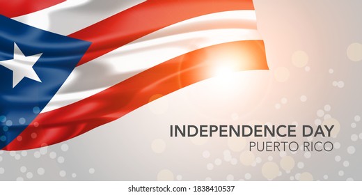 Puerto Rico happy independence day vector banner, greeting card. Puerto Rican realistic wavy flag in national patriotic holiday horizontal design