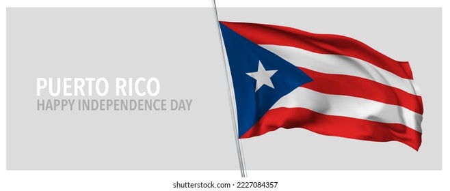 Puerto Rico happy independence day greeting card, banner with template text vector illustration. Puerto Rican memorial holiday design element with 3D flag with stripes