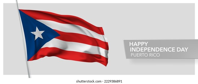 Tarjeta de saludo del Día de la Independencia de Puerto Rico, ilustración vectorial de banner. Elemento de diseño del feriado nacional puertorriqueño con bandera 3D