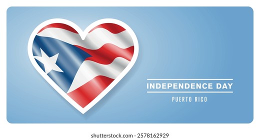 Puerto Rico happy independence day greeting card, banner vector illustration. Puerto Rican national holiday design element with 3D flag