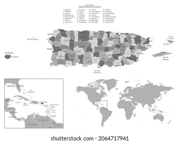 Puerto Rico - highly detailed black and white map. Vector illustration