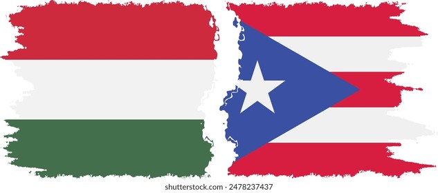 Puerto Rico and Hungary grunge flags connection, vector