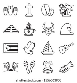 Puerto Rico Icons. Line With Fill Design. Vector Illustration.