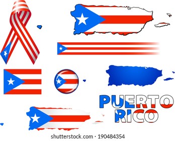 Puerto Rico Icons. Set of vector graphic icons and symbols representing Puerto Rico. 