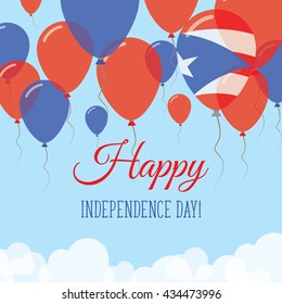 Puerto Rico Independence Day Flat Patriotic Card. Happy National Day Puerto Rico Vector Patriotic card. Flying Rubber Balloons in Colors of the Puerto Rican Flag.