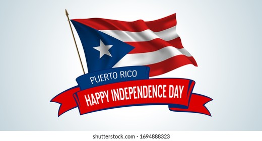 Puerto Rico independence day greeting card, banner with template text vector illustration. Puerto Rican memorial holiday design element with flag