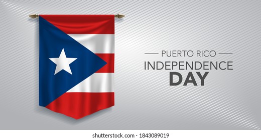 Puerto Rico independence day greeting card, banner, vector illustration. Puerto Rican national day background with pennant
