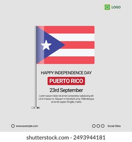 Anuncio de medios sociales del Día de la Independencia de Puerto Rico, diseño editable del Vector con la bandera