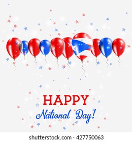 Puerto Rico Independence Day Sparkling Patriotic Poster. Happy Independence Day Card with Puerto Rico Flags, Confetti, Stars, Bokeh and Glitter.
