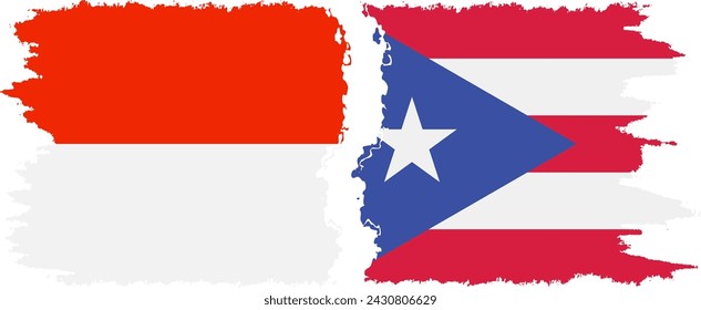 Puerto Rico and Indonesia grunge flags connection, vector