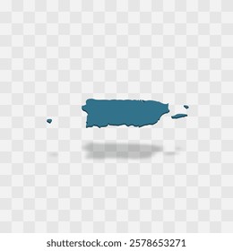 Puerto Rico islands high detailed vector representation of country silhouette. 3D map on transparent background with dropped shadow. For educational, decorative, or informational use.