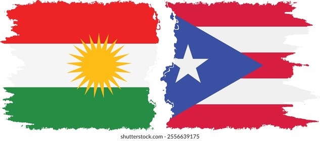 Puerto Rico and  Kurdistan grunge flags connection, vector