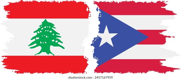Puerto Rico and Lebanon grunge flags connection, vector