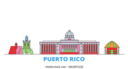 Puerto Rico line cityscape, flat vector. Travel city landmark, oultine illustration, line world icons