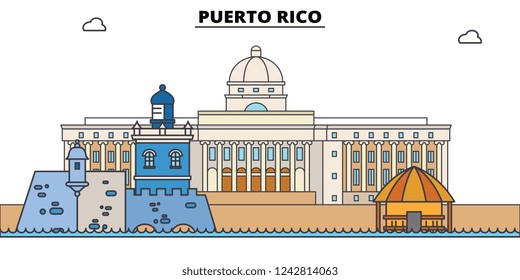 Puerto Rico line skyline vector illustration. Puerto Rico linear cityscape with famous landmarks, city sights, vector, design landscape.