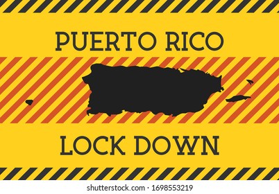 Puerto Rico Lock Down Sign. Yellow country pandemic danger icon. Vector illustration.