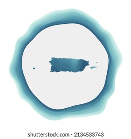 Puerto Rico logo. Badge of the country. Layered circular sign around Puerto Rico border shape. Amazing vector illustration.