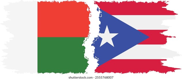 Puerto Rico and Madagascar grunge flags connection, vector