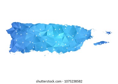 Puerto Rico Map - Abstract geometric rumpled triangular low poly style gradient graphic on white background , line dots polygonal design for your . Vector illustration eps 10.