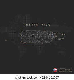 Puerto Rico map abstract geometric mesh polygonal light concept with black and white glowing contour lines countries and dots on dark background. Vector illustration.