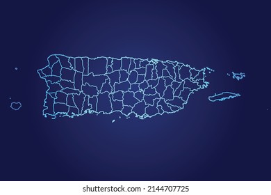 Puerto Rico Map of Abstract High Detailed Glow Blue Map on Dark Background logo illustration	