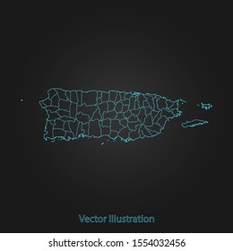 Puerto Rico map - Abstract mash line and point scales on dark background with Puerto Rico. flat design style, clean and modern. Vector Illustration eps10
