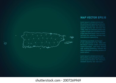 puerto Rico map. Abstract mash line and point scales on dark background . 3D mesh polygonal network line, design sphere, dot and structure. Vector illustration eps 10.