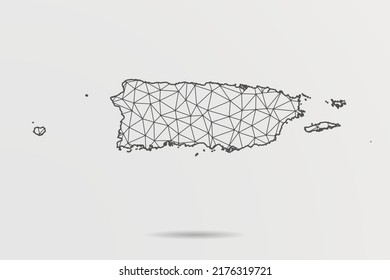 Puerto Rico Map - Abstract mash line and point scales on white background with World Map. Wire Frame 3D mesh polygonal network line, design sphere, dot and structure - Vector illustration eps 10