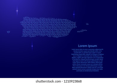 Puerto Rico map abstract schematic from blue ones and zeros binary digital code with space stars for banner, poster, greeting card. Vector illustration.