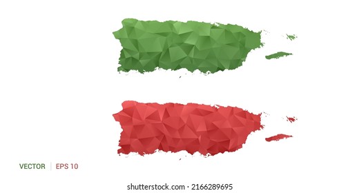 Puerto Rico map of abstract vector polygon set couple color green and red.