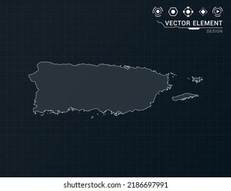 Puerto Rico map of black digital frame HUD, GUI, UI interface technology radar vector.