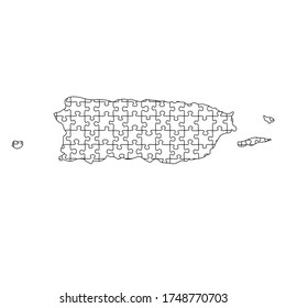 Puerto Rico map from black pattern composed puzzles. Vector illustration.