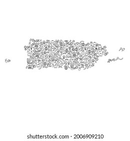 Puerto Rico map from black pattern set icons of SEO analysis concept or development, business. Vector illustration.