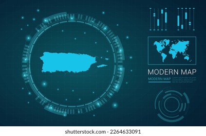Puerto Rico map of blue digital frame Futuristic Sci Fi Modern User vector HUD, GUI, UI interface.
