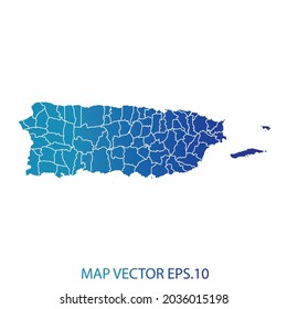 Puerto Rico map, blue gradient color , infographic style , on white background with Map World. Wire frame 3D mesh , map 3D,