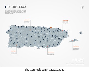 Puerto Rico map with borders, cities, capital San Juan and administrative divisions. Infographic vector map. Editable layers clearly labeled.