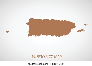 Puerto Rico map, brown color and country name. Map of North America. Vector map on gray background. Symbol for your web site design map logo. app, ui, Travel vector eps10, concept Illustration.