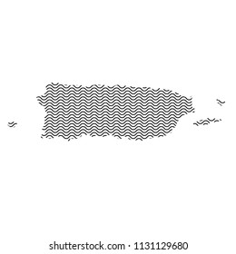 Puerto Rico map country abstract silhouette of wavy black repeating lines. Contour of sinusoid curve. Vector illustration.