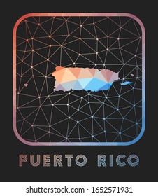 Puerto Rico Landkarte Design. Vektorillustration Low-Poly-Karte des Landes. Puerto Rico Symbol im geometrischen Stil. Die Landform mit mehrfarbigem Farbverlauf und Mesh auf dunklem Hintergrund.